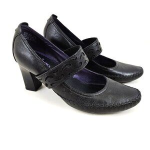 Indigo by Clarks Black Leather Pumps 8.5 Mary Jane Worn ONCE 3 inch Heel EUC
